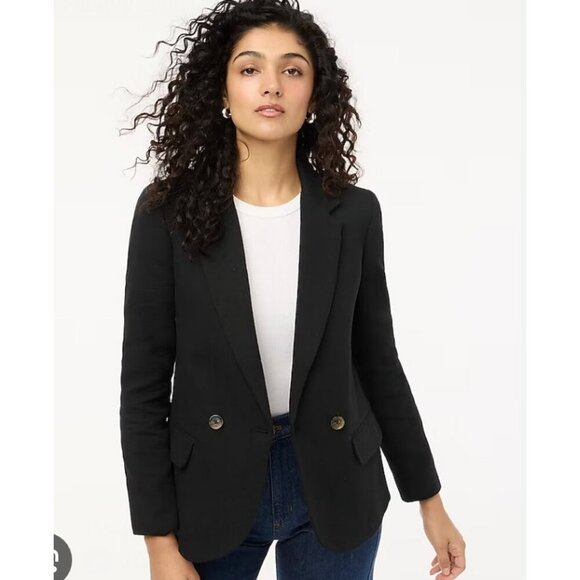 J.Crew $188 Petite Cotton Blend Textured Blazer Black Size P00 BZ019